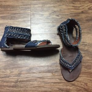 Steve Madden leather and denim Sandals Sz 7.5